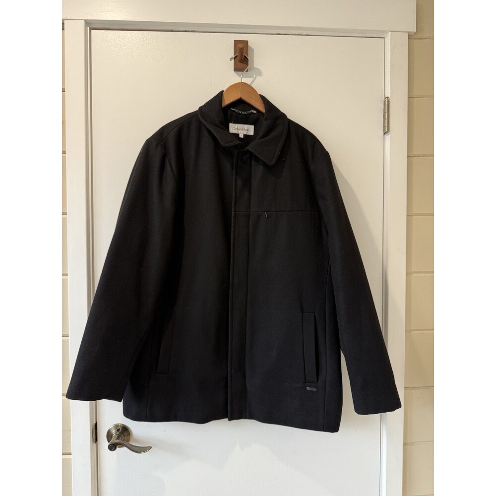 Calvin Klein Jacket Wool Blend Coat Black Large Heritage Quiet Luxury Elevated